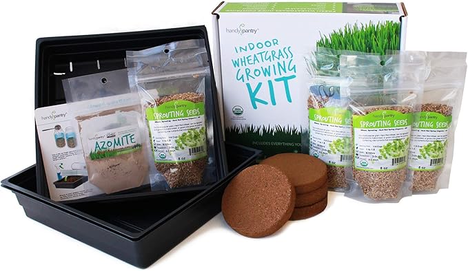 Organic Wheatgrass Growing Starter Kit - Grow & Juice Wheat Grass - Includes Non-GMO, Organic Wheatgrass Seeds - for Healthy Wheatgrass Shots, Home, Garden, and Cat Grass