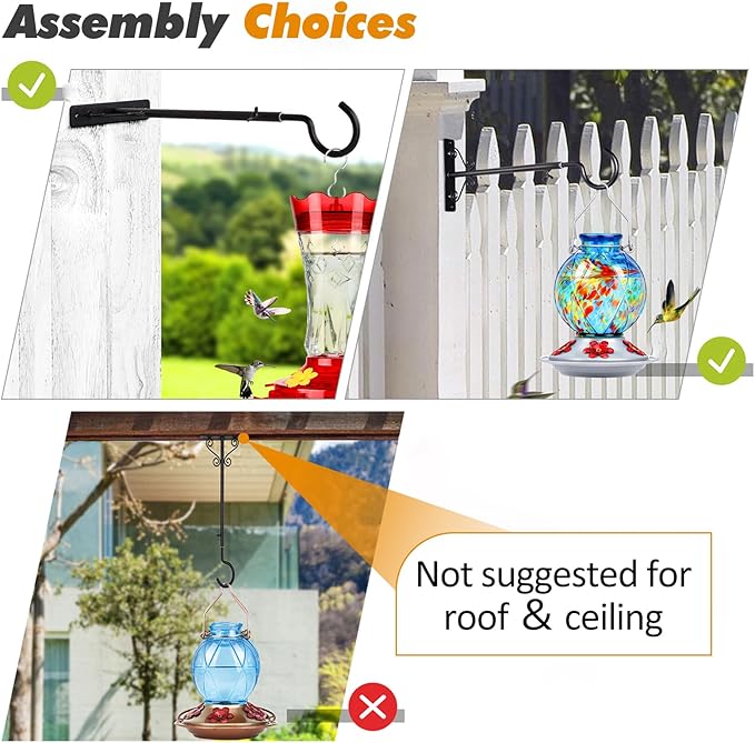 BOLITE Bird Feeder Hangers(16 to 24 Inch), Adjustable Plant Hangers Outdoor Indoor, Plant Hooks for Wall, Planters, Lanterns, Wind Chimes, String Lights, 2 Pack, Black, Gifts for Women Men