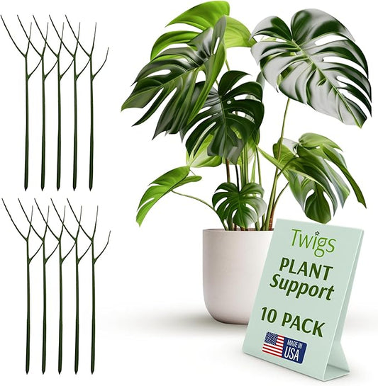 Twigs GA - Plant Support Stakes for Indoor & Outdoor Use, Durable Trellis Alternative for Climbing & Potted Plants, Houseplant Stem Holder Structures - Monstera (Dark Green), 10 Pack, 22" L, Original