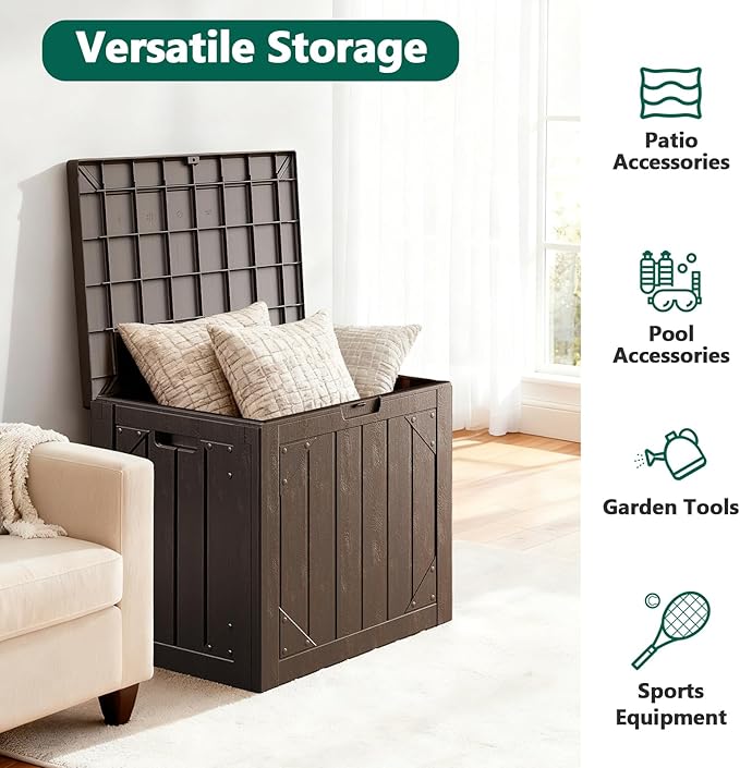 MAKE CHANGES Outdoor Storage Box,30 Gallon Deck Box Outdoor Storage Bench Outside Waterproof Resin Storage Bench, Lockable Patio Cushions, Garden Tools Storage For Furniture, UV Resistant