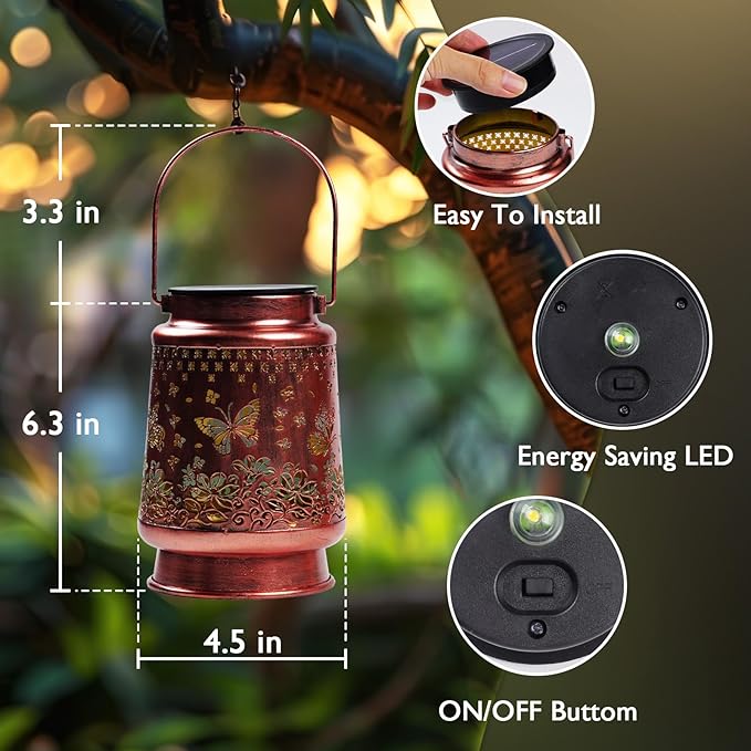 Homemory Christmas Gifts for Women Mom Grandma, Solar Lanterns Butterfly Lights Outdoor Waterproof Garden Decor, LED Hanging Solar Lights for Yard, Patio, Backyard, Porch, Lawn