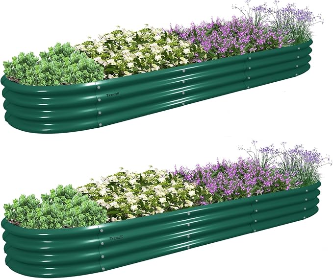 2 Pack 12x2x1FT Galvanized Raised Garden Bed Kit Oval Metal Ground Planter Box Outdoor Bottomless Planter Raised Beds for Vegetables Flowers Herbs Fruits, Green