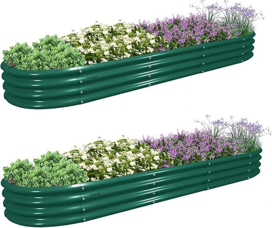 2 Pack 12x2x1FT Galvanized Raised Garden Bed Kit Oval Metal Ground Planter Box Outdoor Bottomless Planter Raised Beds for Vegetables Flowers Herbs Fruits, Green