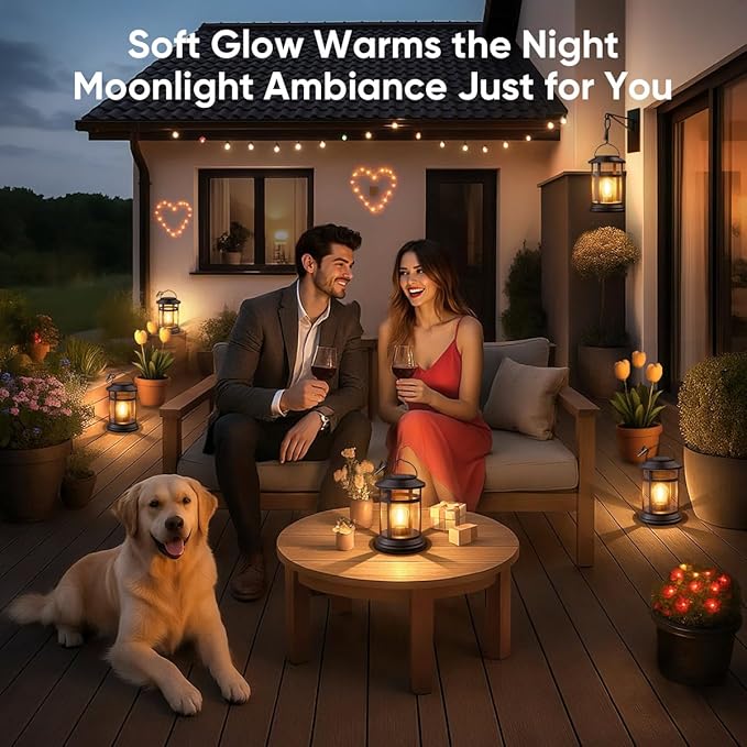 Solar Lanterns Outdoor Waterproof: 6 Pack Hanging Solar Lights for Outside Patio Porch Garden Tabletop Decor - Bright LED Warm White Solar Powered Lighting - 2025 Gardening Lovers Mom Gifts