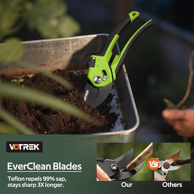 VOTREK Pruning Shears for Gardening, [Patented Stepless Handle Opening] - Garden Clippers with Ultra-Sharp SK5 Steel for Weak Hand, Universal Fit for All Hand Sizes, Effortlessly Cuts 1-Inch Branches