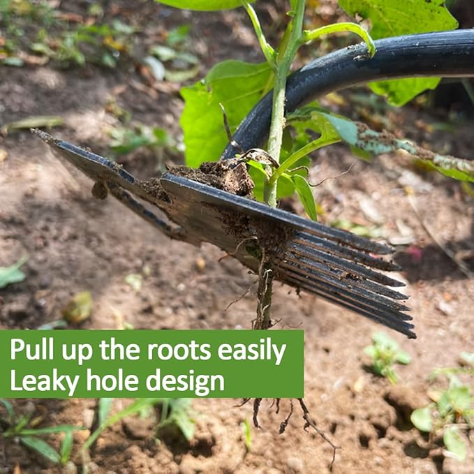 [2025 New Upgraded] 2 in 1 Weed Puller Tool with Long Handle, Heavy Duty Garden Weeder Tool for Vegetable Gardening Backyard Farm Planting & Weeding (Rubber Handle)