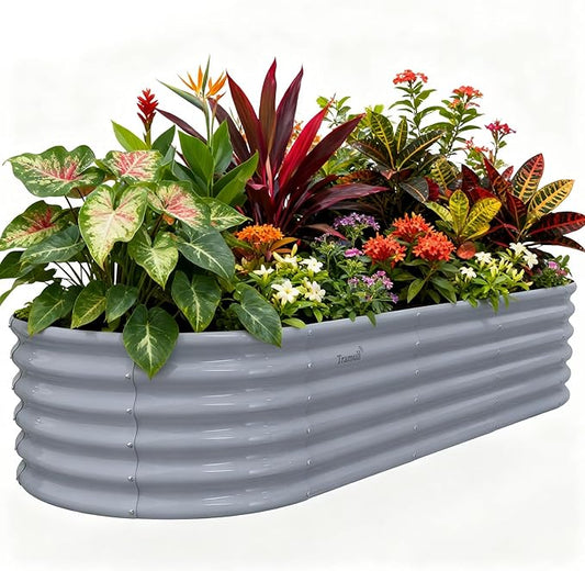 Galvanized Raised Garden Bed, 8x3x1.5ft Oval Rot-Resistant Metal Planter Box with Easy Tool-Free Assembly, 18-inch Deep Ergonomic Large Outdoor Gardening Bed for Plants Vegetables, Flowers, Herb(Gray)