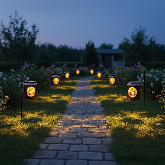 Solar Lanterns Outdoor Waterproof Metal Gnome Patterns with Resin Gnome Inside Garden Decor Gifts for Women Mom Grandma Hanging Solar Lights Decoration Outside for Yard, Patio, Backyard, Porch