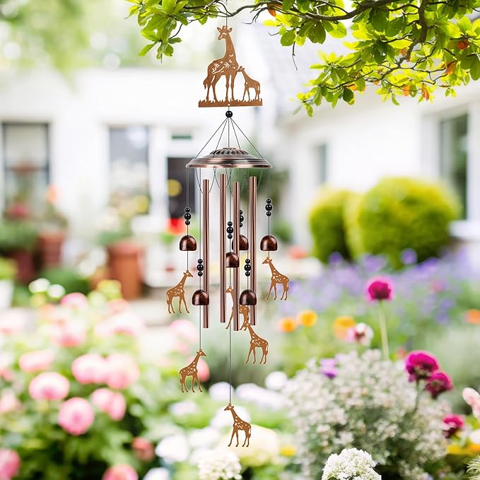 Giraffe Wind Chimes for Outside - Giraffe Gifts for Women Men, Metal Memorial Wind Chimes for Outdoor, Garden Patio Yard Porch Decor, Birthday Housewarming Idea