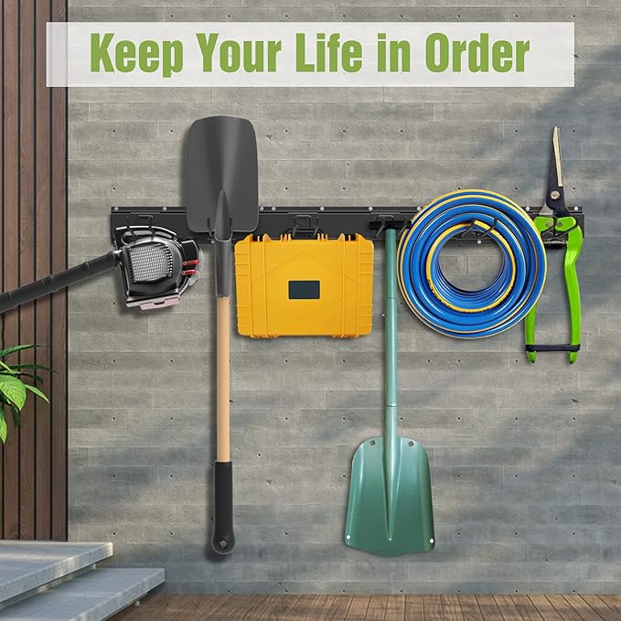 Housolution Heavy Duty Garden Tool Organizer 48 Inch - 9 Pack Carries 264 lbs, 3 Rails with 6 Adjustable Hooks, Garage Tool Organizer Storage System,Tool Holder Wall Mount for Warehouse, Workshop