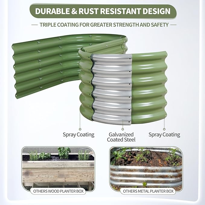 Permade Galvanized Raised Garden Bed - 4x2x1.4FT Metal Planter Boxes Outdoor | Oval Steel Raised Bed Kit for Gardening with Protective Tape, Gloves for Vegetables, Flower, Herb (Green)