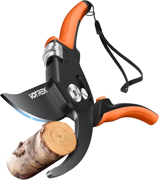 VOTREK 8.5" Pruning Shears for Gardening, 【Unique Stepless Handle Opening】Professional Bypass Garden Clipper, Heavy Duty Plant Pruners for Branch 【SK5 Steel Blades】【Built-in Spring】【All Hand Sizes】