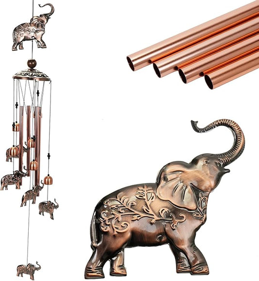ArtCredit Copper Tone Animal Wind Chimes for Outdoors/Indoors - Elephant Designs - Garden, Patio, Yard, Home Decor, for Women, Men, Mom, Birthday, Memorial, Housewarming (Elephant)