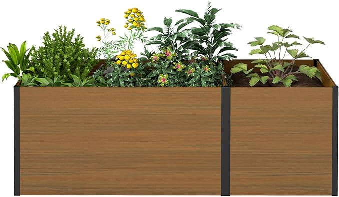 Modular Raised Garden Bed - Expandable Design with Composite Panels & Aluminum Frame - Perfect for Flowers, Vegetables, Herbs - Outdoor Planter Box for Patio, Balcony, Backyard (Brown)