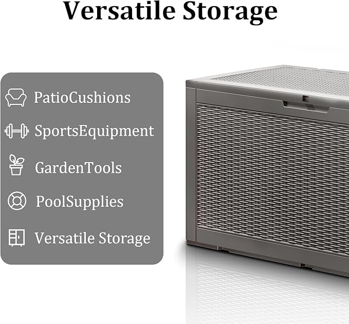 100GAL - Grey，Resin Deck Box，Patio Furniture Cushions Garden Boxes，Outdoor,backyard Storage，Shed