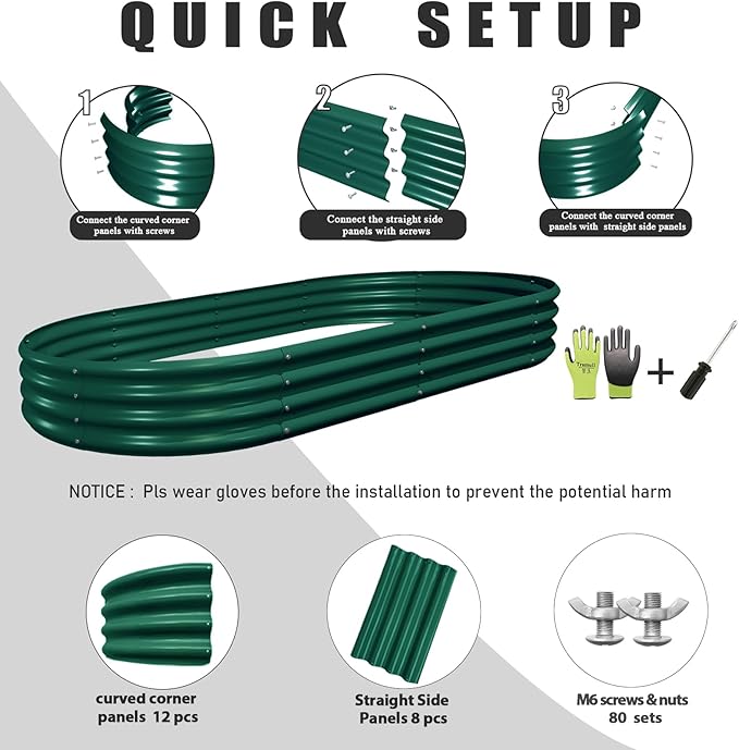 4 Pack 8x4x1FT Galvanized Raised Garden Bed Large Metal Planter Box Kit Elevated Raised Garden Planters for Outdoor Plants, Green