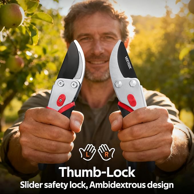 Effortless Pruning Shears: Professional 8.5”Garden Pruner with Jam-Proof Spring & Ever-Sharp SK5 Blade, Ergonomic Bypass Clippers for Rose, Tree Trimming & weak Hand, Heavy Duty Pruning Scissor