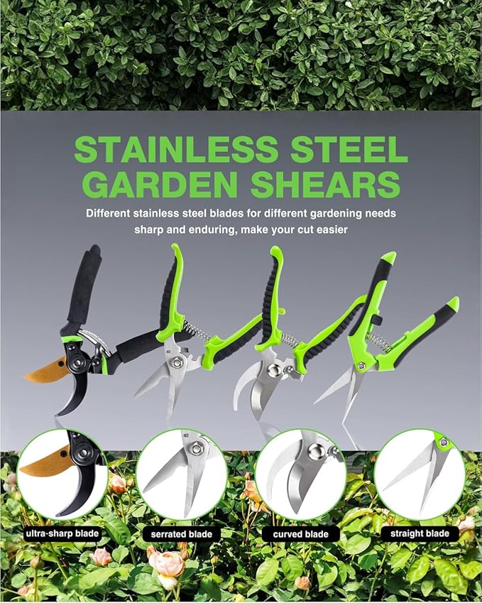 AUDCALIGHT 4-Pack Bypass Pruning Shears, Titanium Steel Blade,With Gardening Gloves,Shears Stainless, Ergonomic Hand Pruning Shears for Trees, Plants (Shears Gardening Tool Kit)