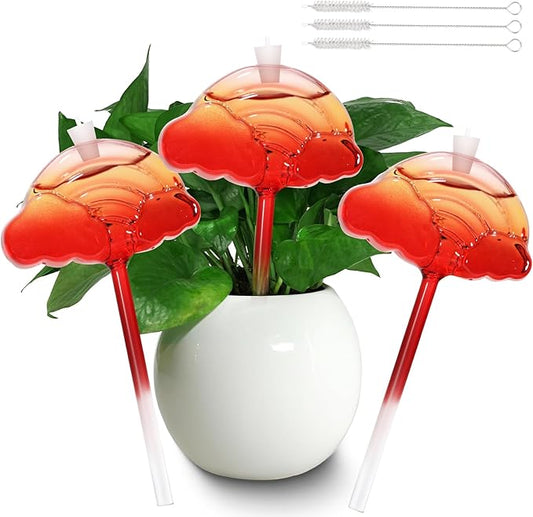 Self Watering Planter Insert Set of 3 - Large Plant Watering Globes for Indoor & Outdoor Plants - Automatic, Glass Watering Bulbs for Daily Use, Plant Watering Devices (Red Rainbow)