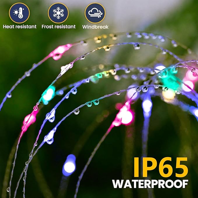4 Pack Solar Firework Lights 200 LED Create Magical Nights, Waterproof Starburst Fairy Lights for Garden Yard Patio Christmas Romantic Wedding Party Decor(Color)