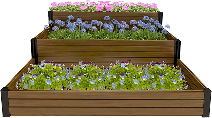 Elevated Wooden Raised Garden Planter - 3-Tier Outdoor Flower & Vegetable Box for Patio, Backyard, or Garden - Durable, Weather-Resistant Design - 47.2" x 21.7" x 18.1" (Brown)