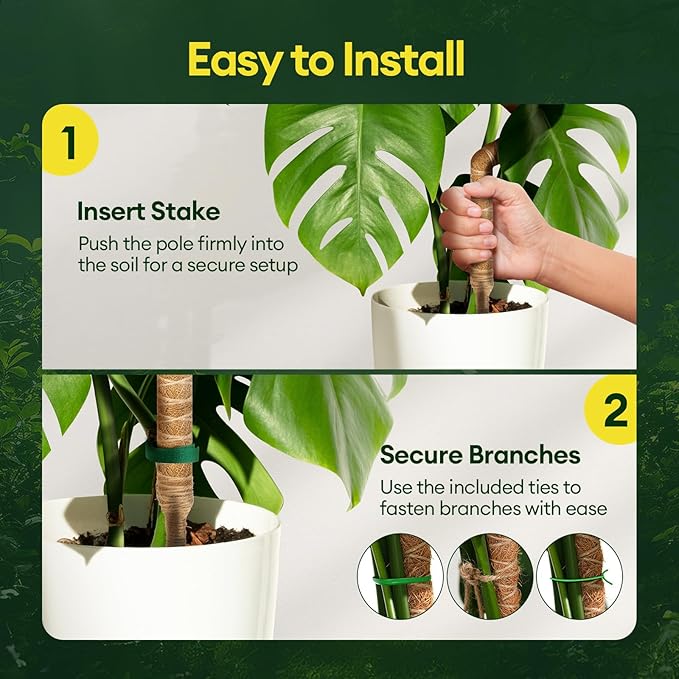 Maygrove 3-Pack 28” Bendable Moss Pole Monstera Plant Support for Climbing Indoors Plants, Coir Moss Poles Sticks DIY, Plant Support Stake for Potted Plants