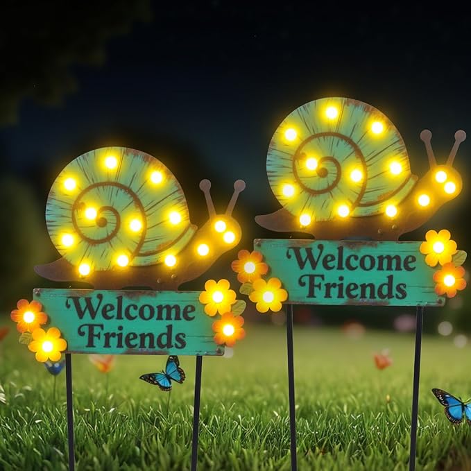 43.3" Tall Garden Stakes with Garden Signs Decorative Outdoor, Snail Solar Landscape Lights Outdoor Yard Decorations for Outside Patio Porch Birthday Gardening Mothers Day Gifts for Mom
