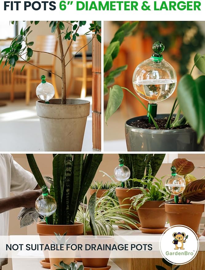 16 Oz Plant Watering Globes for Indoor Plants with Metal Self Watering Planter Insert - Premium XL Glass Hand-Blown Globe - Automatic Plant Waterer Indoor, Gift Idea for Gardeners [1 Globe, Clear]