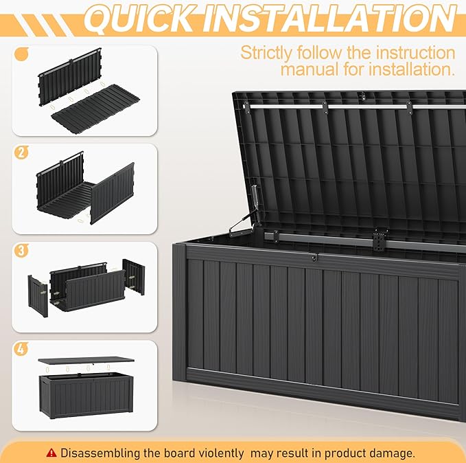 NBYSGO Outdoor Storage Box, Resin Deck Boxes Indoor and outdoor, Waterproof Storage Box Lockable Lid (Black, 120 Gallon)