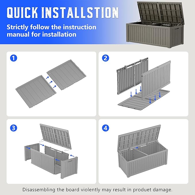 NBYSGO Outdoor Storage Box, Resin Deck Boxes Indoor and outdoor, Waterproof Storage Box Lockable Lid (Grey,200 Gallon)