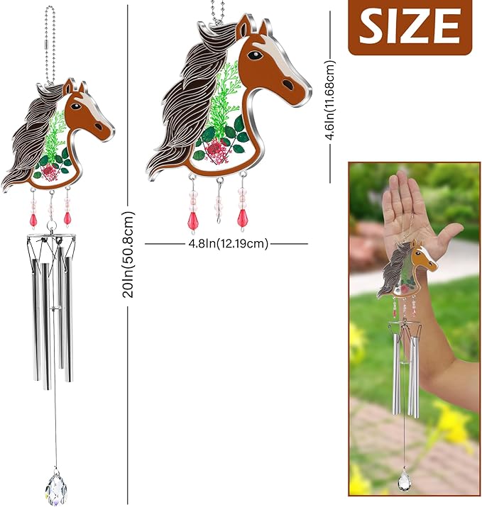 KY&BOSAM Horse Wind Chime with Crystal Sympathy Wind Spinner Memorial Wind Chime for Loss of Loved One Prime Bereavement Sympathy Memorial Gift for Loss of Mother Nana Father Gift Home Garden Decor