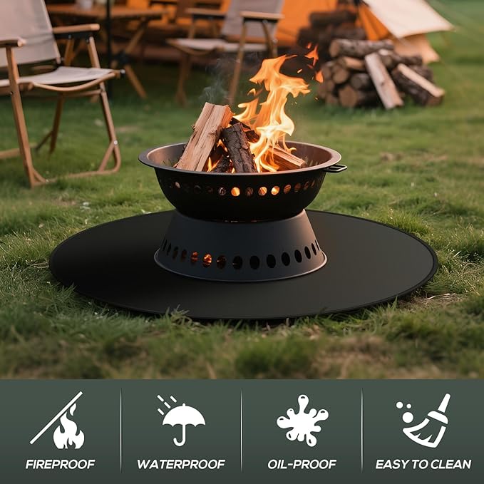 48inch Fire Pit Mat for Solo Stove Bonfire, Round Under Grill Blanket for Outdoor Grill, Fireproof Mat, Oil Proof Waterproof Under Floor BBQ Accessories Protector for Solo Stove Accessories