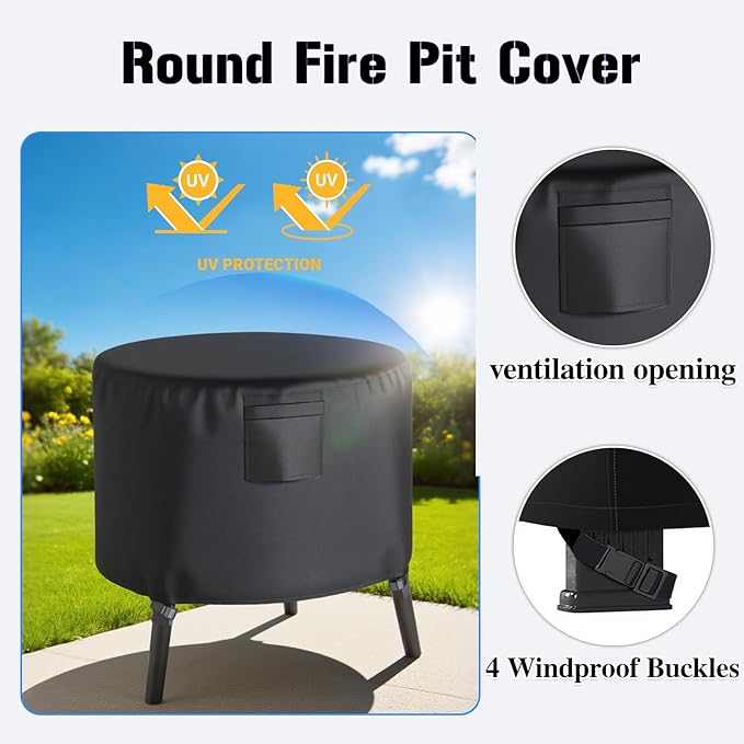 Chinchilla Heavy Duty 44 Inch Round Fire Pit Cover - 100% Waterproof & Weatherproof, Durable All-Season Protection for 41/42/43/44 Inch Propane Fire Pits and Tables