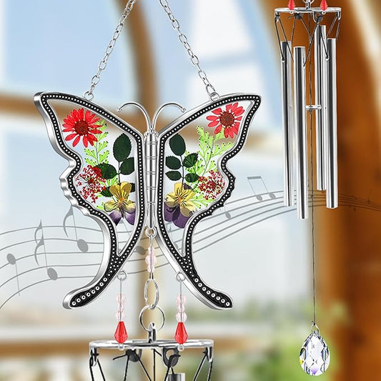 KY&BOSAM Butterfly Wind Chime with Crystal Sympathy Wind Spinner Memorial Wind Chimes for Loss of Loved One Prime Bereavement Sympathy Memorial Gift for Loss of Mother Father Condolence Remembrance