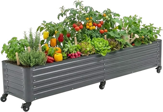 Vego garden Classic Rolling Garden Bed – 1.75' Mobile Metal Raised Garden Bed for Patio, Deck, Balcony – Deep Planting Space, Durable & Easy to Move (Modern Gray, 1.75'X8')