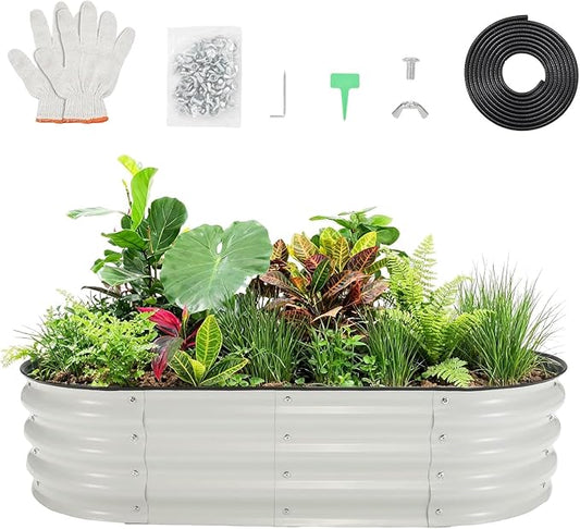 4×2×1 Ft Galvanized Steel Raised Garden Bed, Outdoor Metal Planter Boxes for Vegetables, Flowers & Herbs, Above-Ground Gardening Beds White