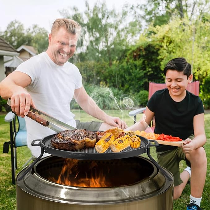 Onlyfire Cast Iron Griddle, Grill Cookware for Solo Stove Bonfire 19.5" Fire Pit and Yukon fire Pit, Portable Round Iron Pan with 3 Removable Legs for Outdoor BBQ Cooking & Camping