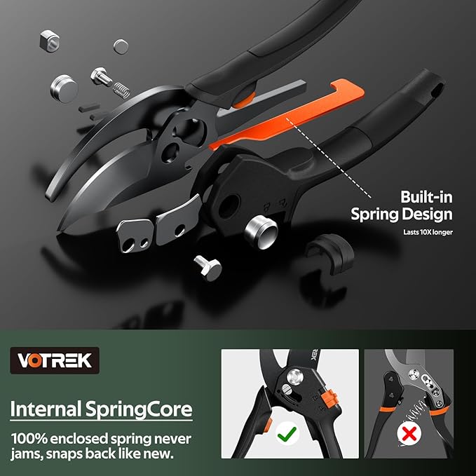VOTREK Pruning Shears for Gardening, [Patented Stepless Handle Opening] - Plant Scissors with Ultra-Sharp SK5 Steel for Weak Hand, Universal Fit for All Hand Sizes, Effortlessly Cuts 1-Inch Branches
