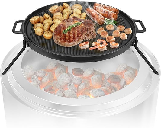 Onlyfire Cast Iron Griddle, Grill Cookware for Solo Stove Bonfire 19.5" Fire Pit and Yukon fire Pit, Portable Round Iron Pan with 3 Removable Legs for Outdoor BBQ Cooking & Camping