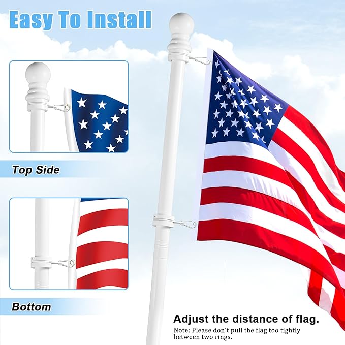 1" White Flag Pole Rings, 2 Pcs Anti Wrap Aluminum Alloy Flag Pole Clips Swivels, 360° Rotating Flagpole Flag Mounting Rings, Spinning Flag Pole Kit for 0.75-1.02" Diameter (Φ1, White)