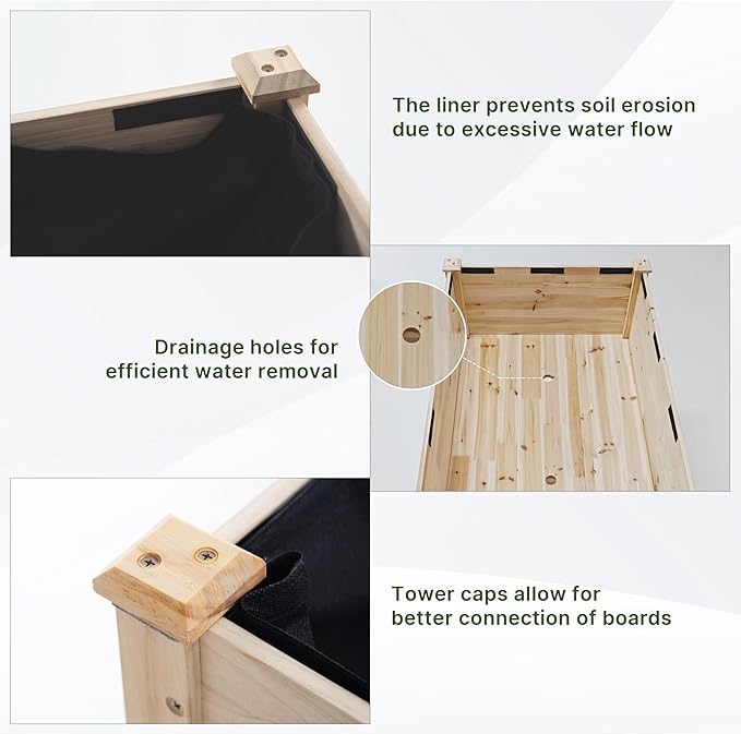 Raised Garden Bed with Legs, 47.2x23.6x30in Wooden Raised Garden Box with Bed Liners, Storage Shelf for Outdoor Garden, Patio, Elevated Wood Planter for Vegetables, Fruits, Flowers