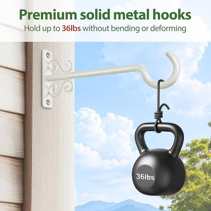 BOLITE Plant Hangers, 8 Inch Plant Hooks for Wall Indoor Outdoor, Metal Hooks for Hanging Hummingbird Feeders, Bird Feeders, Planters, Lanterns, Wind Chimes, 2 Pack, White, Gifts for Women Men