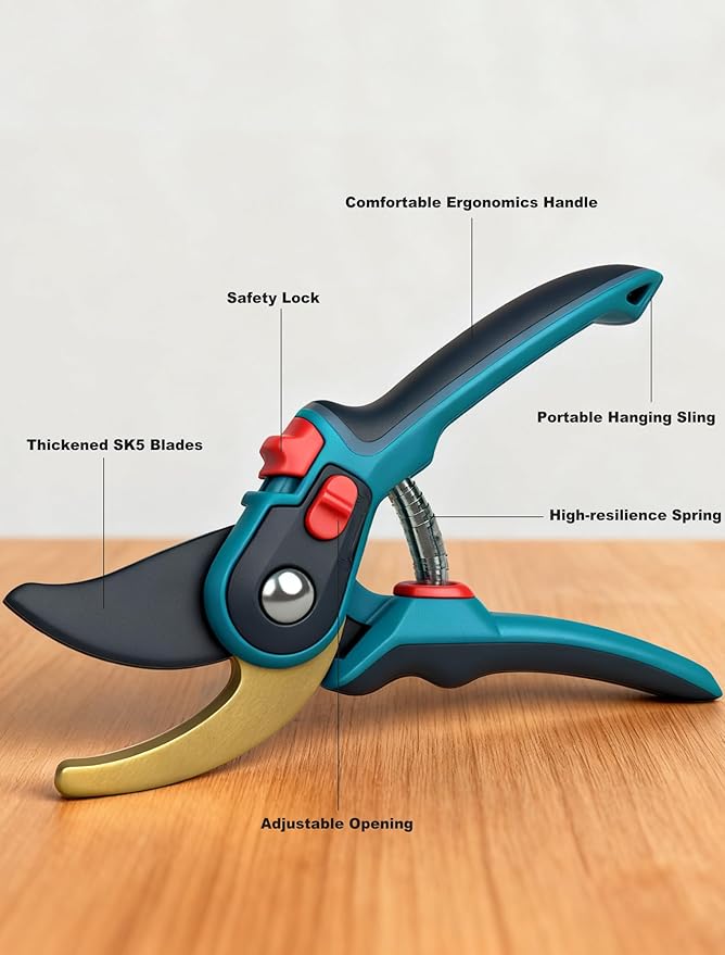 EPAOVEHR Pruning Shears, Garden Clipper with High-Elasticity Spring, Professional SK5 Steel Blades, Adjustable Handle Opening, Gardening Plant Pruners for Branch Cutting