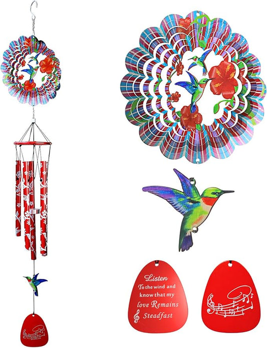 33-inch Memorial Wind Chimes, Sympathy Gift | Deep Tone Hummingbird Wind Chime, Rustproof Windchimes Decor for Garden/Patio/Yard, Indoor & Outdoor Use