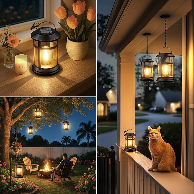 Solar Lanterns Outdoor Waterproof: 6 Pack Hanging Solar Lights for Outside Patio Porch Garden Tabletop Decor - Bright LED Warm White Solar Powered Lighting - 2025 Gardening Lovers Mom Gifts