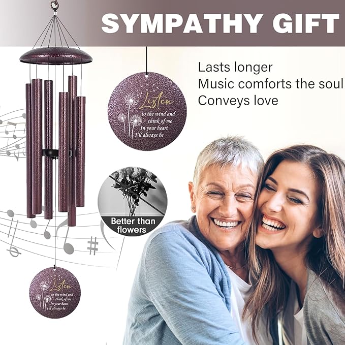 ASTARIN Personalized Memorial Wind Chime for Loss of Loved One 30/36/42 inch, Sympathy Deep Tone Wind Chimes for Mom Dad/Mother Father, Remembrance Gifts for Grief Condolence Funeral, Bereavement 11