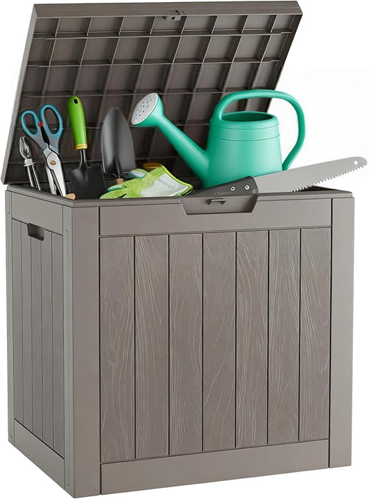 NBYSGO Outdoor Storage Box, Resin Deck Boxes Indoor and outdoor, Waterproof Storage Box Lockable Lid (Grey,32 Gallon)