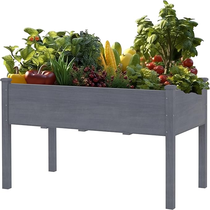MUPATER 4x2FT Raised Garden Bed, Raised Planter Box with Four Legs, Elevated Garden Bed with Drainage Holes for Herbs, Flowers and Vegetables for Garden, Greenhouse and Farm, Gray