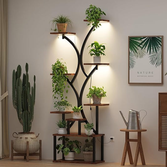 Plant Stand Indoor with Grow Lights, 9 Tiered Plant Shelf Indoor, 60" Corner Plant Stand for Indoor Plants Multiple, Metal Tall Plant Flower Holder, S-Shaped Plant Rack for Home, Patio,Living Room