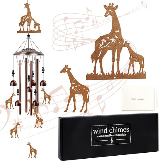 Giraffe Wind Chimes for Outside - Giraffe Gifts for Women Men, Metal Memorial Wind Chimes for Outdoor, Garden Patio Yard Porch Decor, Birthday Housewarming Idea